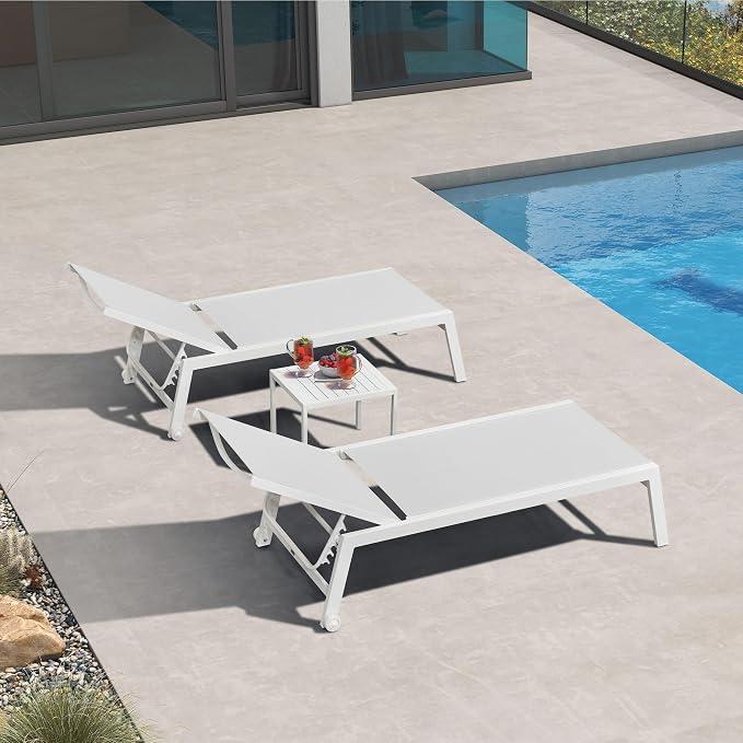 PURPLE LEAF Oversize Chaise Lounge Chair Outdoor 2 Pieces White Aluminum Lounge - Image 2