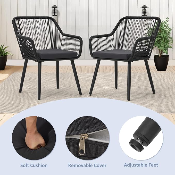 ECOTOUGE 5 Piece Patio Dining Set, Wicker Outdoor Furniture Set w/Glass Table - Image 3