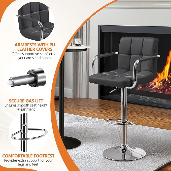 Yaheetech Bar Stools Set of 2, Adjustable PU Leather Swivel Barstools, Modern - Image 5