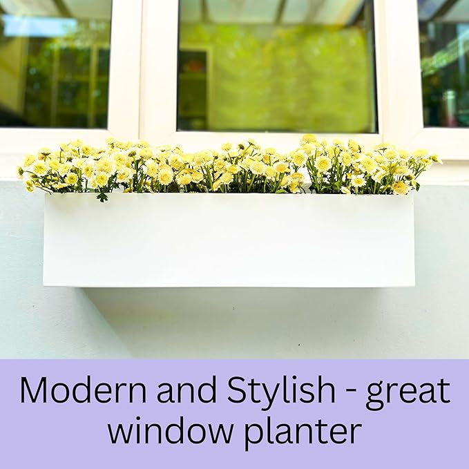 LaLaGreen Wall Planter White Carbon Steel Metal Hanging Flower Pots, Long - Image 3