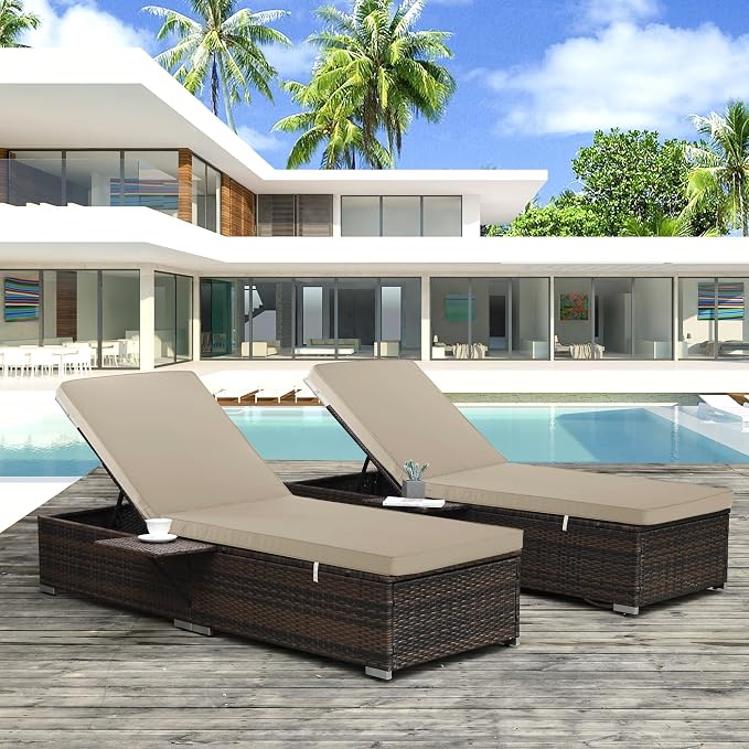 Outdoor Chaise Lounge Cushion Set of 2, Fadesafe Water-Repellent Lounge Deck - Image 2