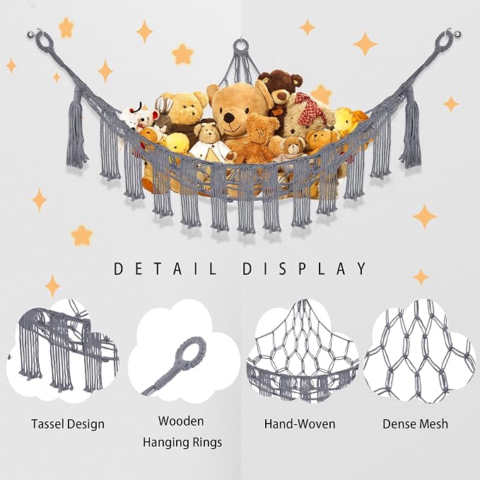 Stuffed Animal Hammock with LED Light, Large Stuffed Animals Storage Corner - Image 6