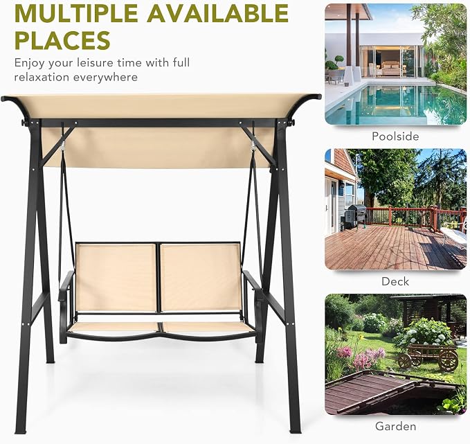 Tangkula 2-Person Patio Swing, Weather Resistant Porch Swing - Image 9