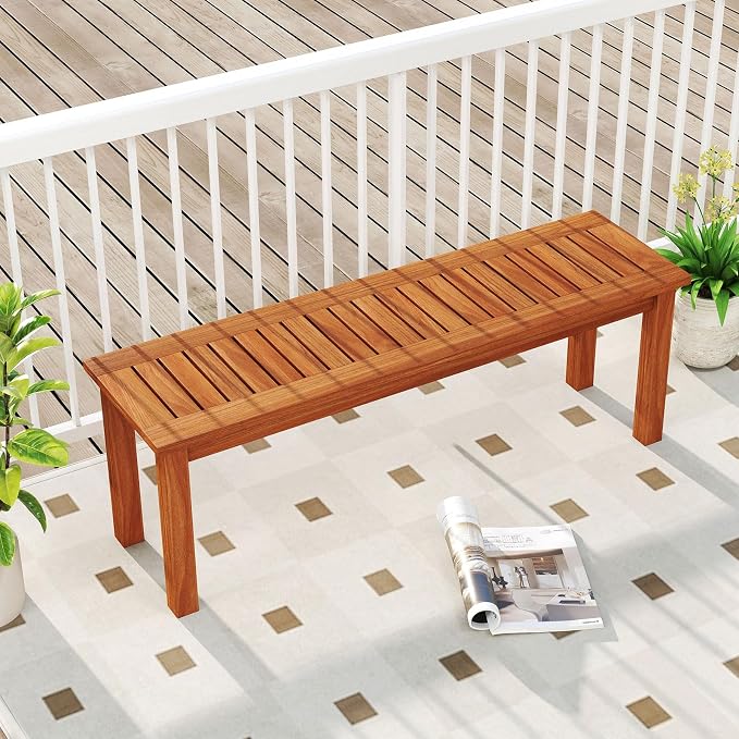 Tangkula Outdoor Wood Bench, 2-Person Backless Patio Garden Bench - Image 2