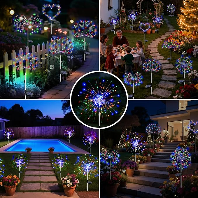 btfarm 6 Pack Solar Garden Lights Outdoor, 8 Modes Firework Lights Solar Powered - Image 8