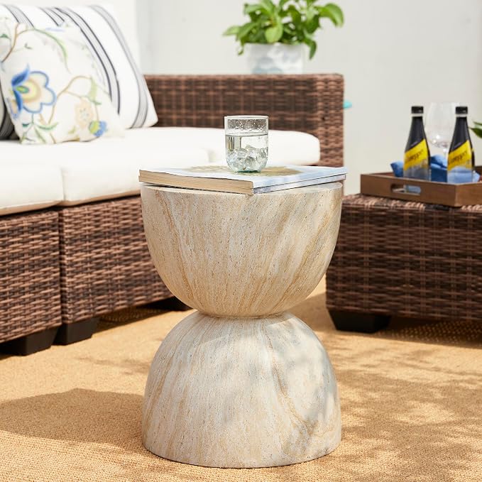 Glitzhome Outdoor Side Table, 17.75" H Decorative Garden Stool MGO Hourglass - Image 2
