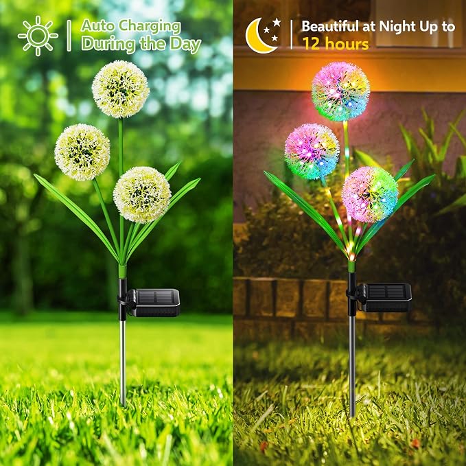 Solar Lights Outdoor Garden Decor: 2 Pack Upgraded Solar Dandelion Garden Light - Image 5