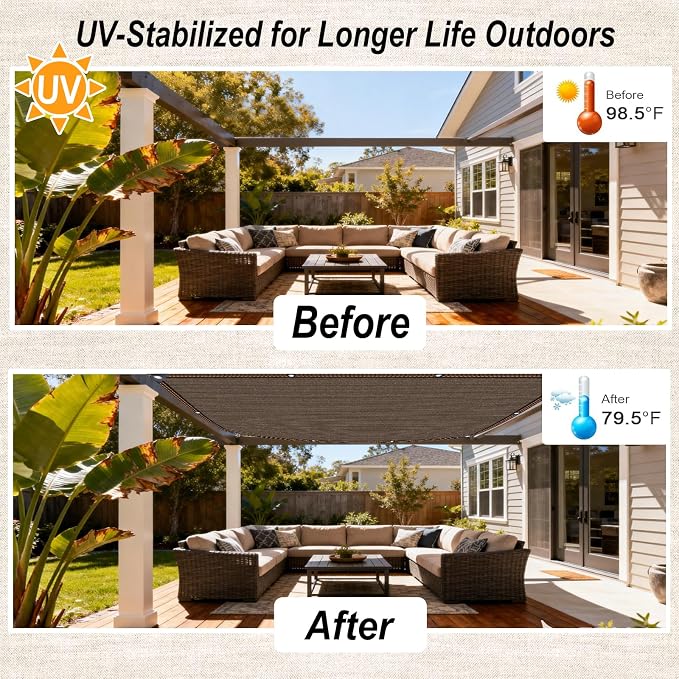 10x16.4ft Shade Cloth with Grommets, 90% Sun Shade Cloth, Coffee Brown - Image 4