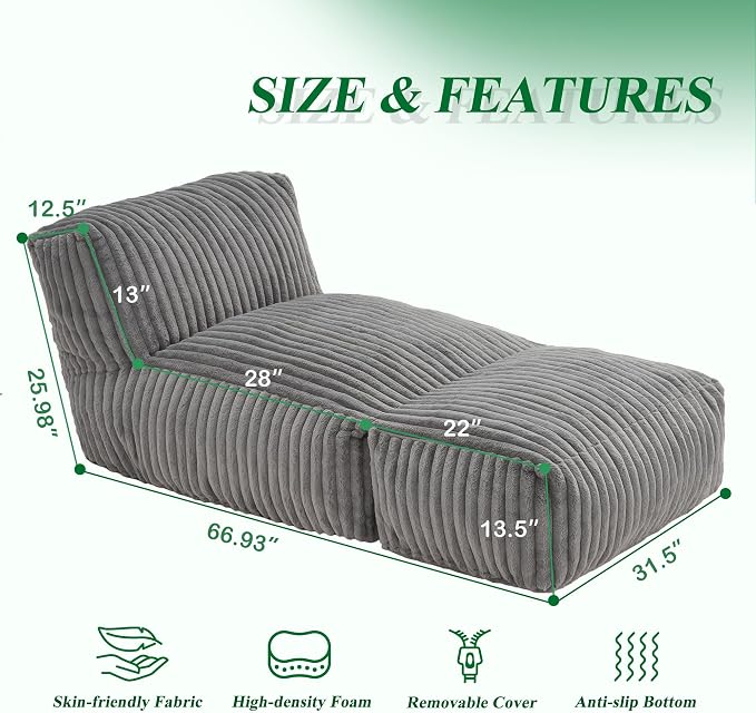 Hobestluk Big Bean Bag Lounger Chairs Large Beanbag Chair - Image 2