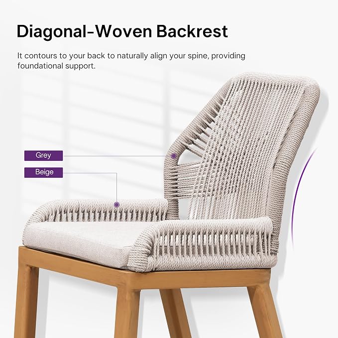 PURPLE LEAF Bar Stools Set of 2 Outdoor Bar Height Metal Stools Modern Wicker - Image 8