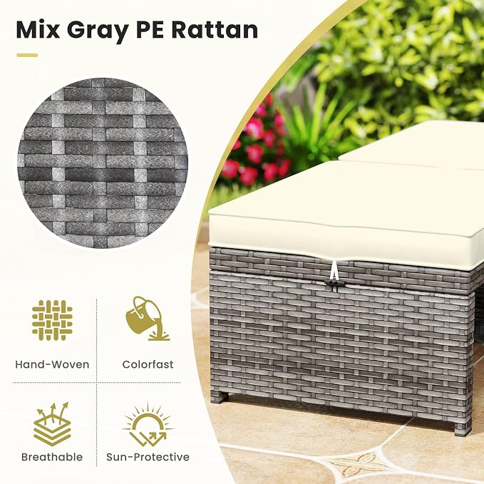 ORALNER Outdoor Ottoman, All-Weather Rattan Foot Stool w/Cushions, Foot Rest - Image 2
