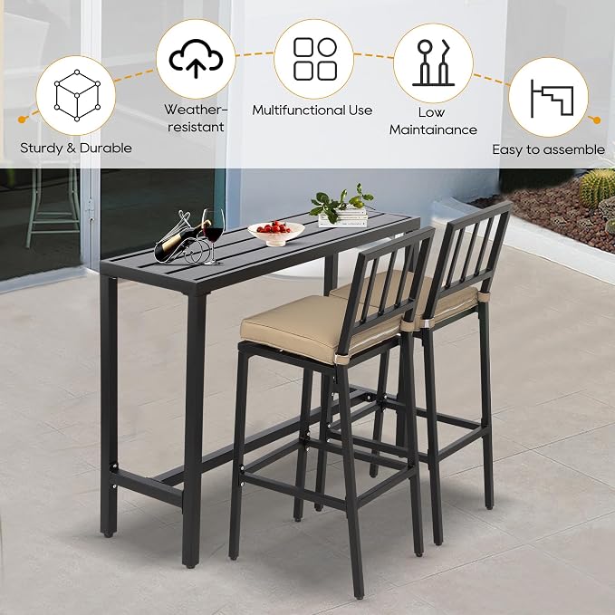 Outdoor Patio Bar Set, Bar Height Patio Dining Set, Weather-Resistant Bistro - Image 2