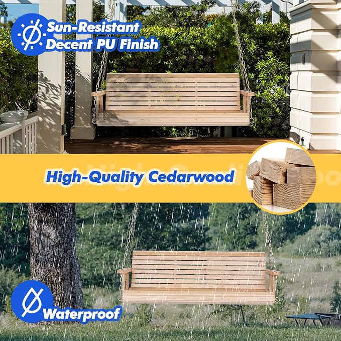 VINGLI Upgraded Patio Wooden Porch Swing - Image 5