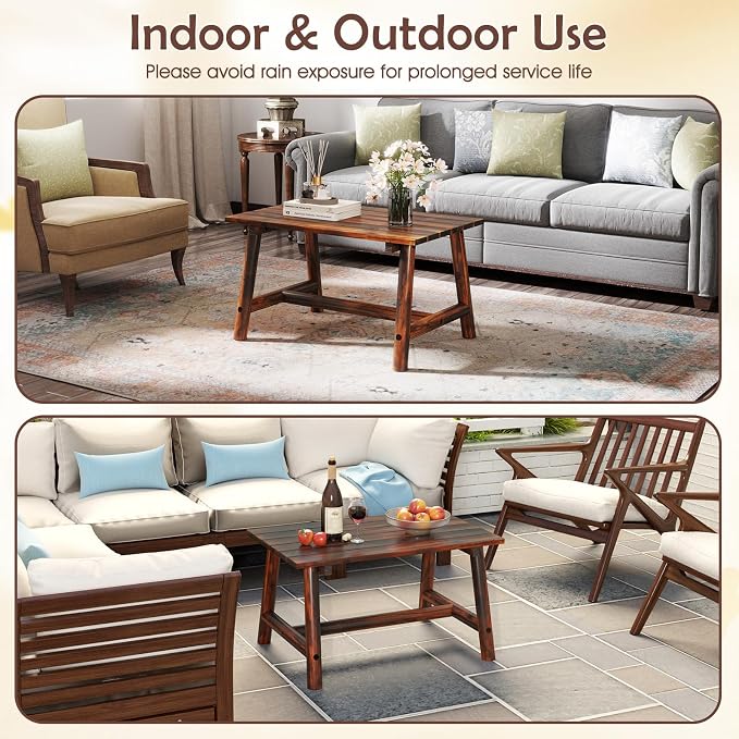 Tangkula Outdoor Coffee Table, Solid Wood Patio Desk - Image 9