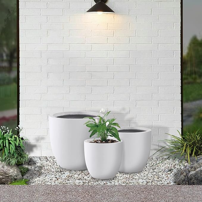 Kante 20", 13.4" Dia Round Concrete Planters, Outdoor Indoor Modern Decorative - Image 3