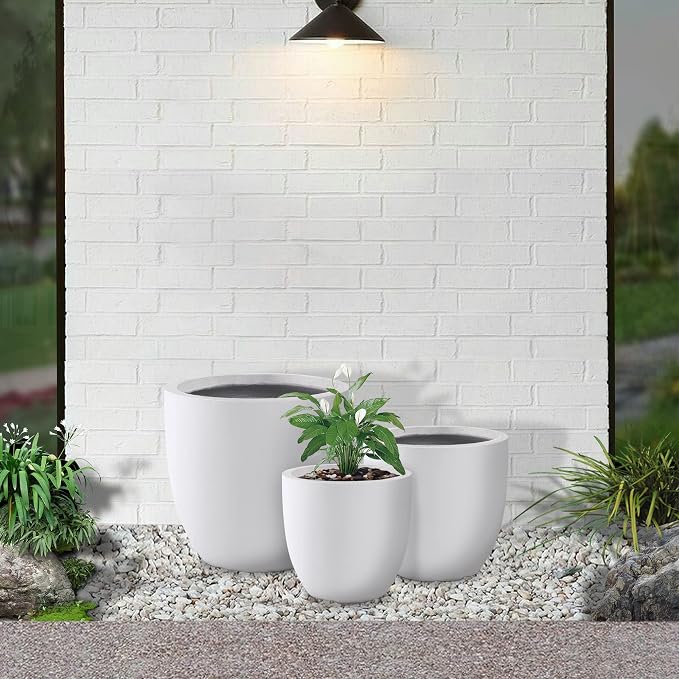 Kante 20", 13.4" Dia Round Concrete Planters, Outdoor Indoor Modern Decorative - Image 9