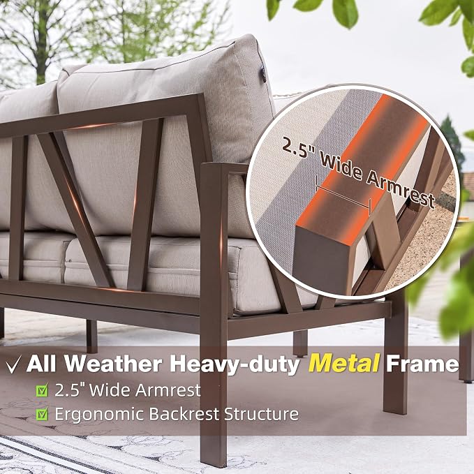 Patio Furniture Set, 6 Pieces Outdoor Couch Sectional, L Shaped Patio Sofa - Image 3