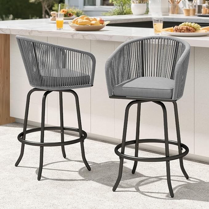 DWVO Outdoor Counter Height Bar Stools Set of 2, Patio Swivel Bar Chairs by DWVO