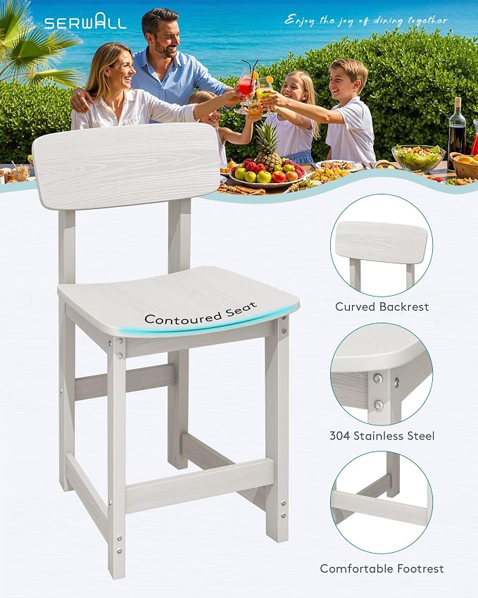 SERWALL 3-Piece Outdoor Counter Height Bar Set, HDPE Patio Bar Table - Image 4