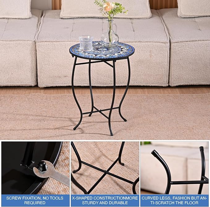Metal Outdoor Side Table, Weather Resistant Patio Accent Table Plant Stand - Image 4