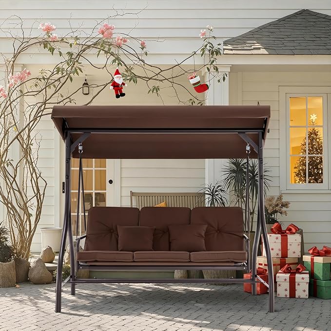 MCombo 3-Seat Outdoor Patio Swing Chair, 2-in-1 Convertible Porch Swing Glider - Image 2