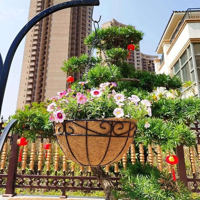 4 Pack 10 Inch Hanging Baskets for Plants Outdoor Metal Hanging Planter Hanging - Image 2