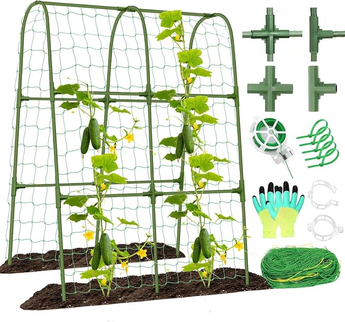 Cucumber Trellis for Raised Bed, Metal Garden Arch Trellis for Outdoor Climbing by tetutor