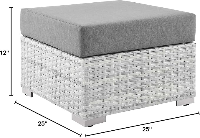Modway Convene Wicker Rattan Outdoor Patio Ottoman in Light Gray Gray - Image 3