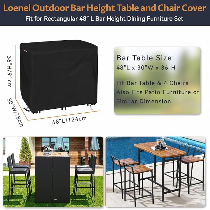 Outdoor Bar Height Table and Chair Cover, Heavy Duty 600D Waterproof Patio Bar - Image 3