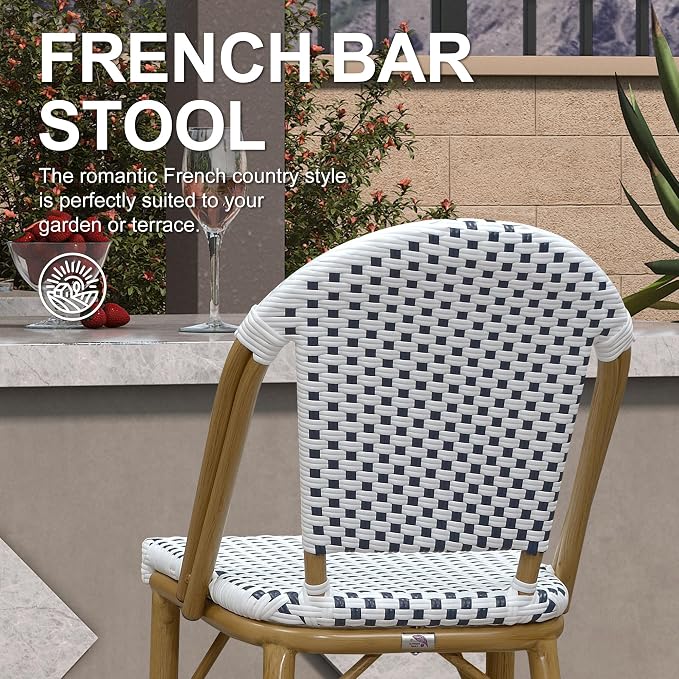 PURPLE LEAF French Bar Stools Set of 2 Bamboo Print Finish Outdoor Bar Stools - Image 6