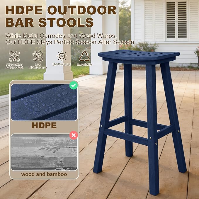 Outdoor Bar Stools Set of 4, 29 Inch All-Weather HDPE Bar Height Chairs - Image 4