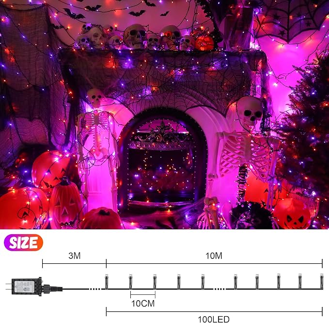200LED Orange and Purple String Lights 63 Ft Halloween Light 8 Modes Twinkle - Image 4