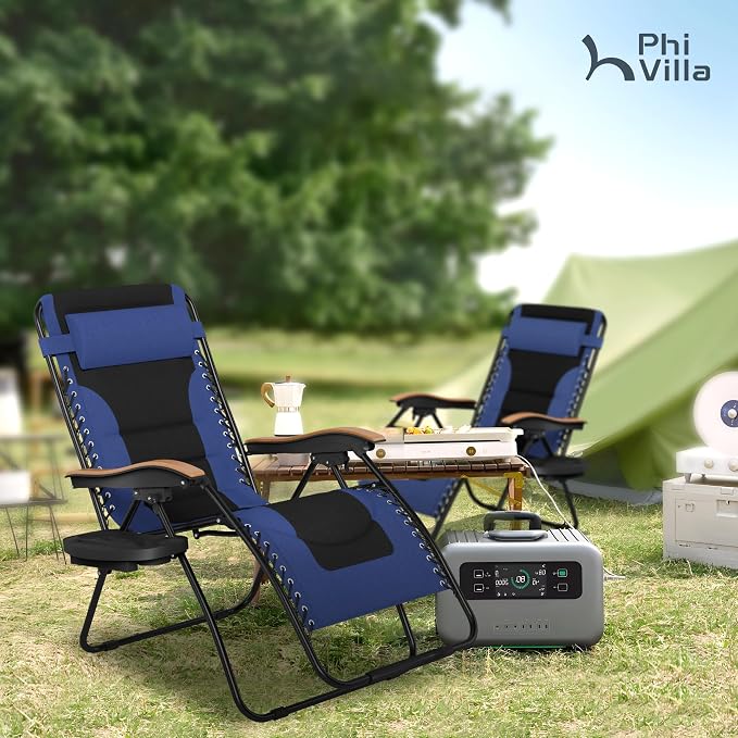PHI VILLA XXL Oversized Padded Zero Gravity Chair, Foldable Patio Recliner - Image 2