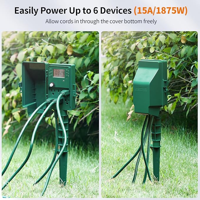 SURAIELEC Outdoor Power Stake, 7-Day Programmable Digital Timer, Power Strip - Image 4