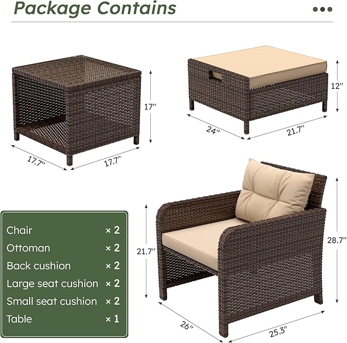 LHBcraft Balcony Furniture 5 Piece Wicker Patio Furniture Set, Outdoor - Image 6