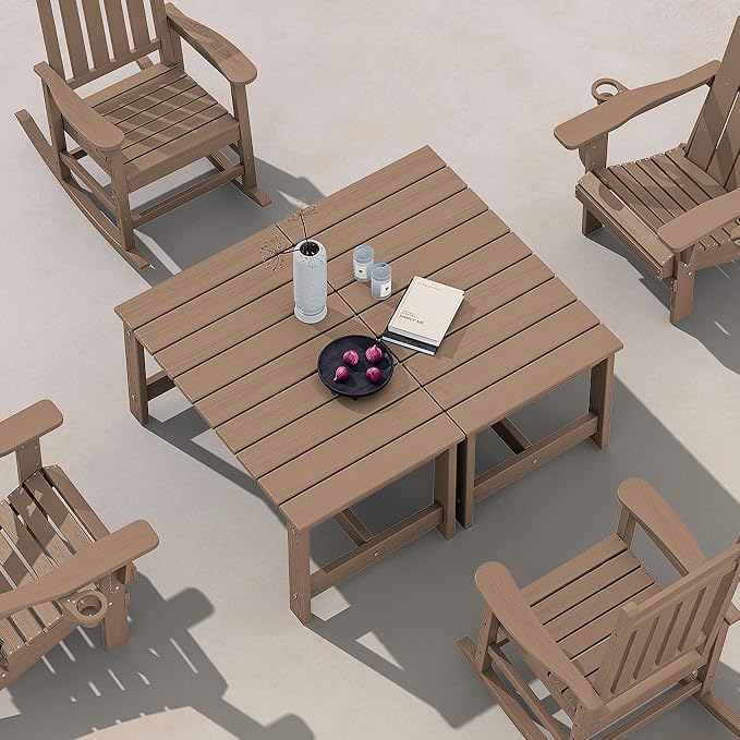SERWALL Patio Coffee Table, HDPE Rectangle Outdoor Coffee Table - Image 8