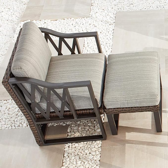 PatioFestival Patio Ottoman Outdoor Cushioned Wicker Foot Stool - Image 5