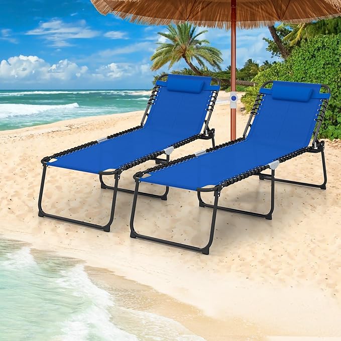 GYMAX Lounge Chair for Outside, 440lbs 27” Oversize Folding Beach Tanning - Image 2
