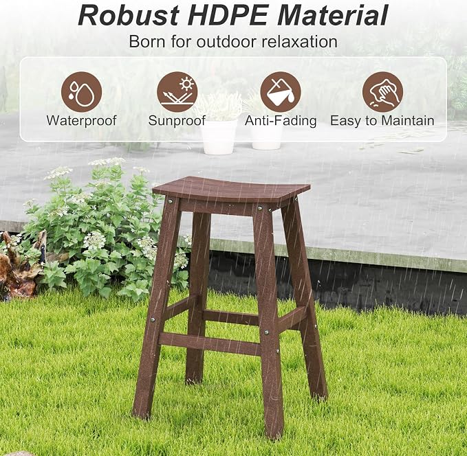 Tangkula Patio Bar Stools Set of 2, 29 Inch HDPE Bar Height Armless Saddle - Image 6