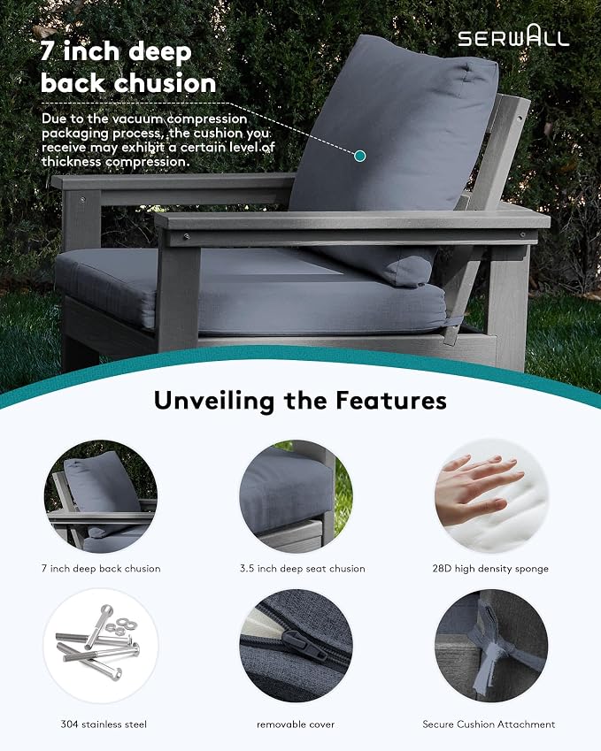 SERWALL HDPE Patio Conversation Set, 6-piece Sectional Outdoor Furniture Set - Image 4