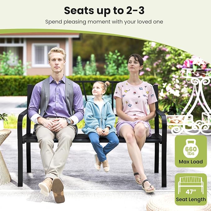 Tangkula Metal Patio Park Bench, Outdoor Garden Bench Loveseat - Image 7