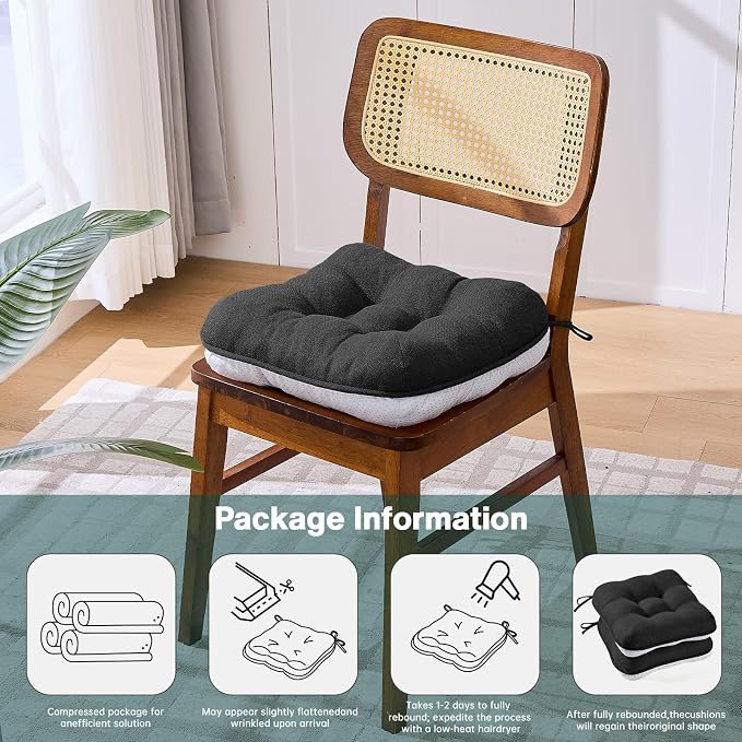 BETU Black Chair Cushions for Dining Chairs Set of 2, 3.5" Thick Kitchen Table - Image 7