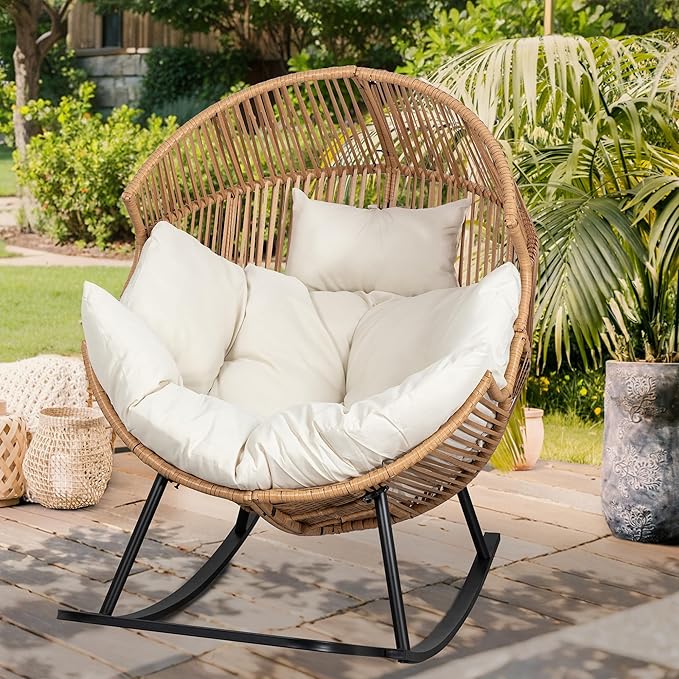 Vongrasig Wicker Egg Chair PE Rattan Rocking Chair - Image 2