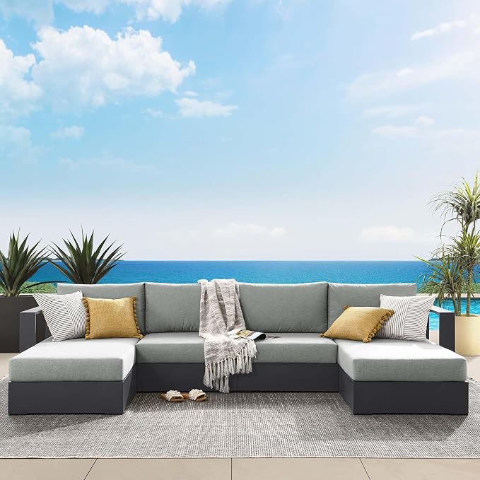 Modway Tahoe Aluminum 4-Piece Outdoor Patio Furniture Gray, Modular Sectional by Modway