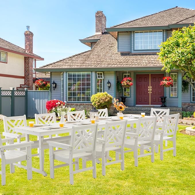 HDPE Dining Table Set for 10, 12-Piece Outdoor Table and Chairs Include 10 - Image 6