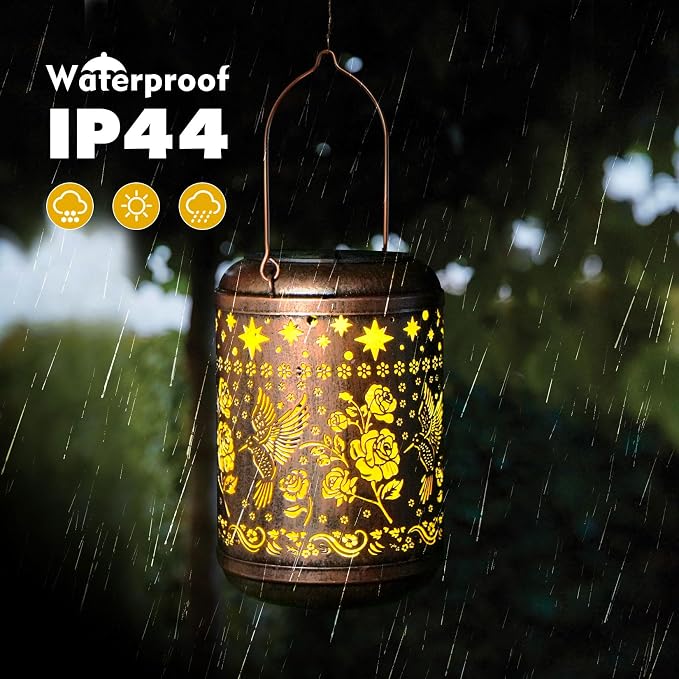 Kaixoxin 2 Pack Solar Garden Decor Metal Lantern Hummingbird Table Lamp Bronze - Image 7