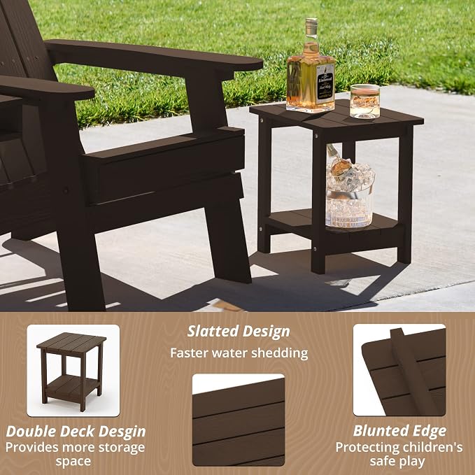 LUE BONA Adirondack Outdoor Side Table, 2-Tier Dark Brown HDPS Patio End Table - Image 6