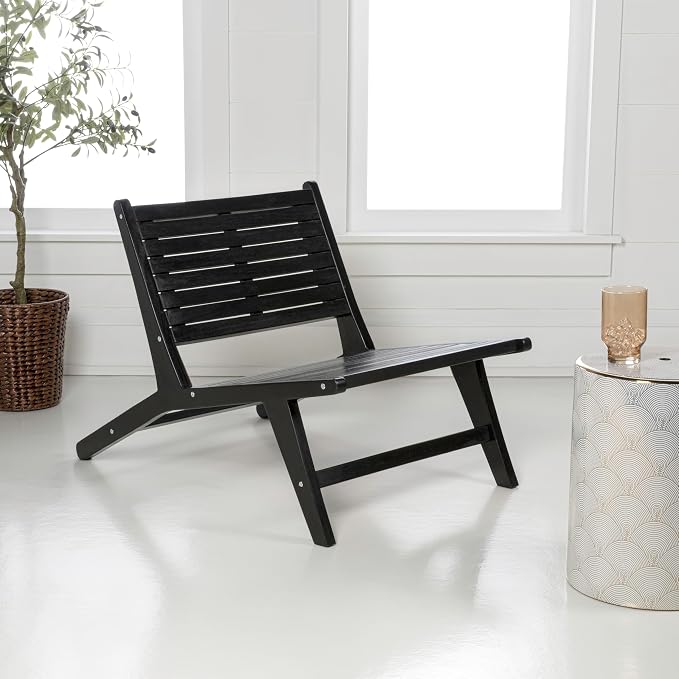 JONATHAN Y PAT2000C Leo Mid-Century Modern Wood Armless Outdoor Lounge Chair - Image 5
