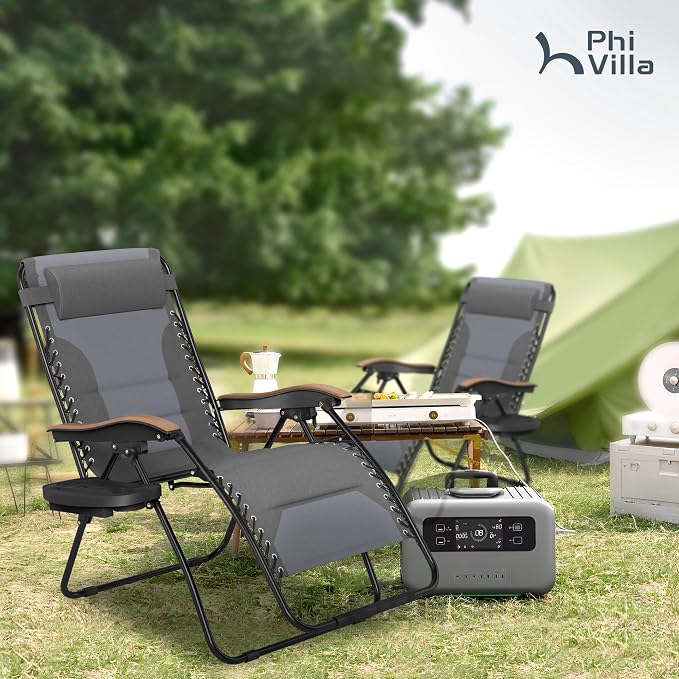 PHI VILLA XXL Oversized Padded Zero Gravity Chair, Foldable Patio Recliner - Image 2