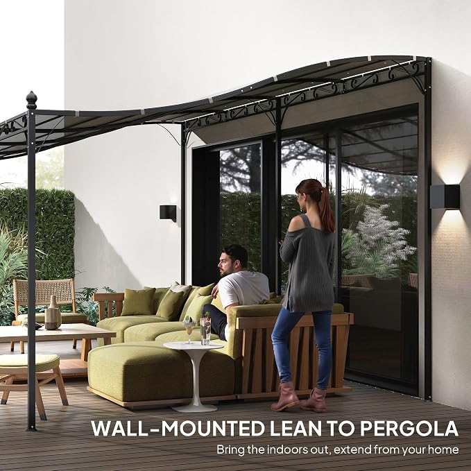 Outsunny 10' x 16' Outdoor Pergola Canopy, Wall-Mounted Metal Patio Canopy - Image 5